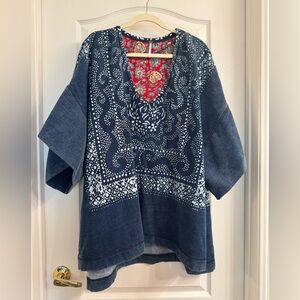 Free People Red and Teal Floral Top